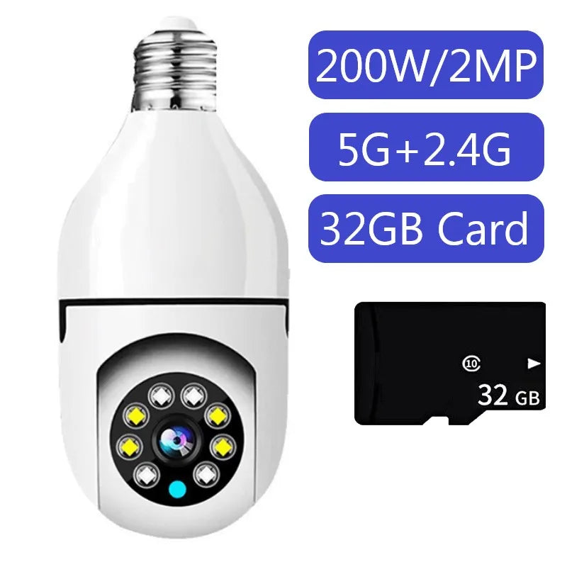 Câmera de Vigilância Bulbo com Visão Noturna, 5G, WiFi