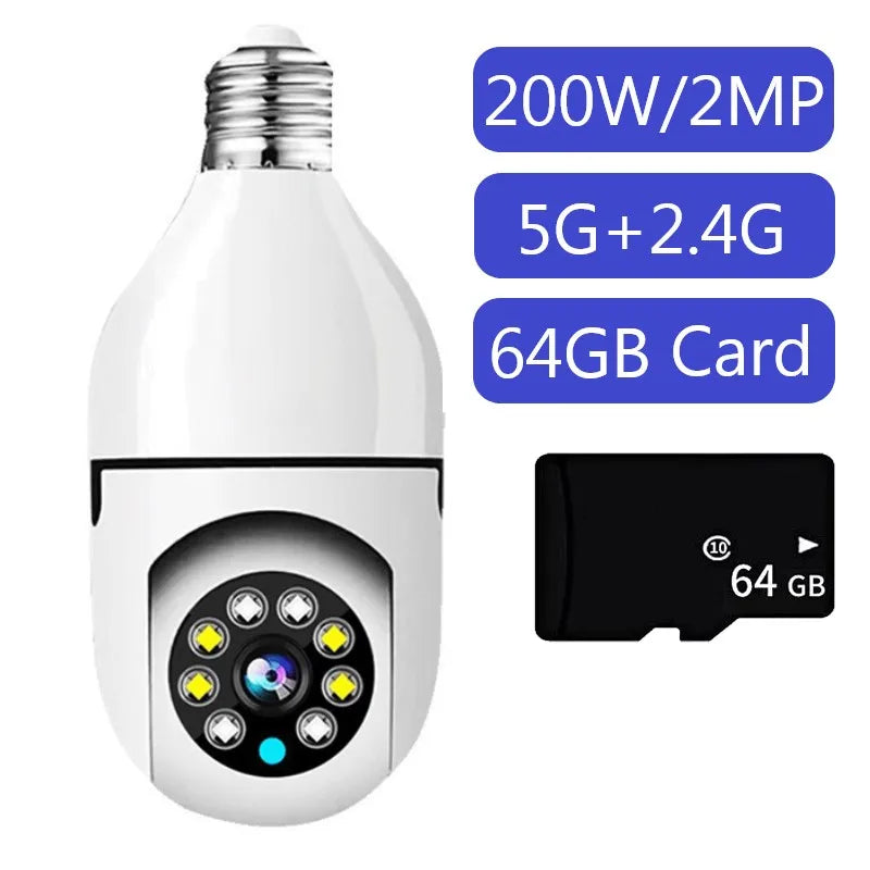 Câmera de Vigilância Bulbo com Visão Noturna, 5G, WiFi