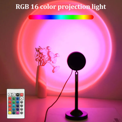 Luz de projeção USB Sunset, controle remoto 16 cores, 180 °   Rotação