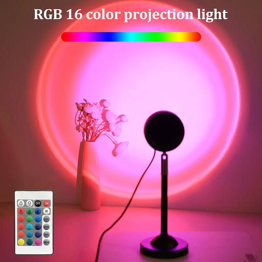 Luz de projeção USB Sunset, controle remoto 16 cores, 180 °   Rotação
