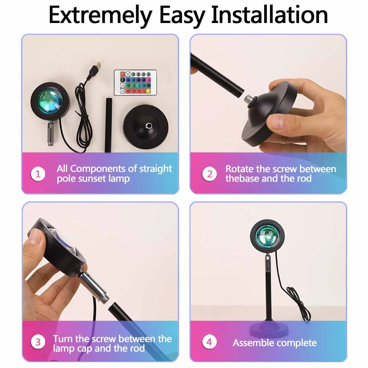 Luz de projeção USB Sunset, controle remoto 16 cores, 180 °   Rotação