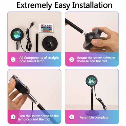 Luz de projeção USB Sunset, controle remoto 16 cores, 180 °   Rotação