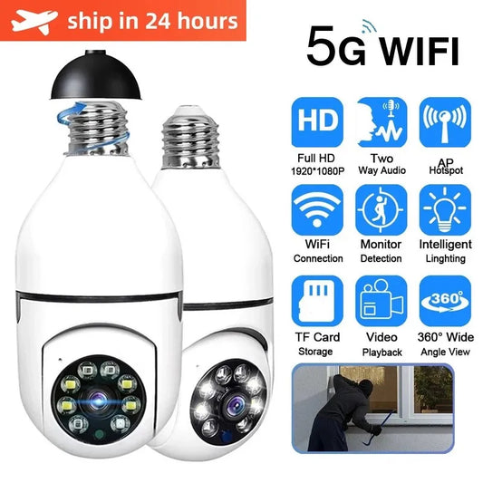 Câmera de Vigilância Bulbo com Visão Noturna, 5G, WiFi