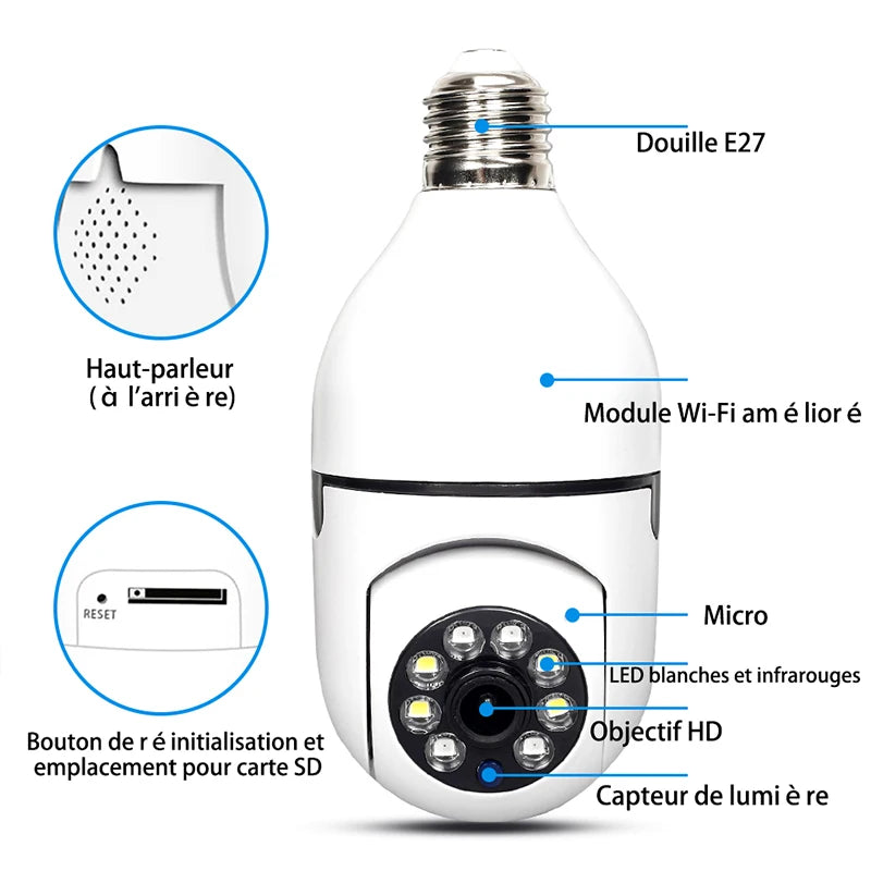 Câmera de Vigilância Bulbo com Visão Noturna, 5G, WiFi