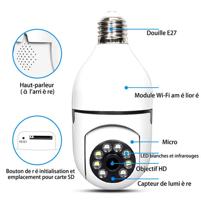 Câmera de Vigilância Bulbo com Visão Noturna, 5G, WiFi