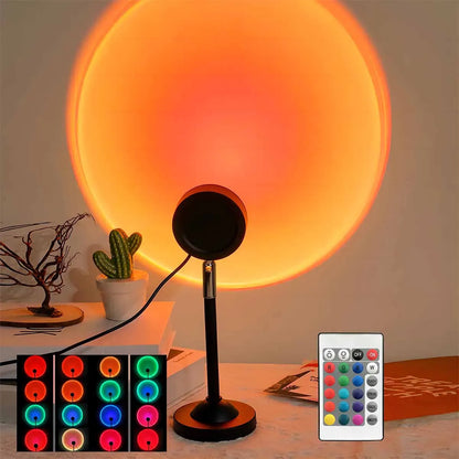 Luz de projeção USB Sunset, controle remoto 16 cores, 180 °   Rotação