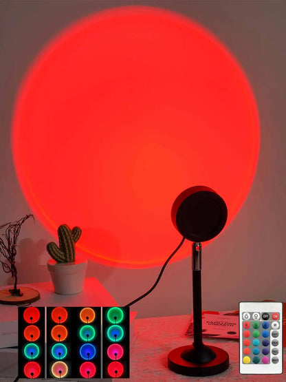 Luz de projeção USB Sunset, controle remoto 16 cores, 180 °   Rotação